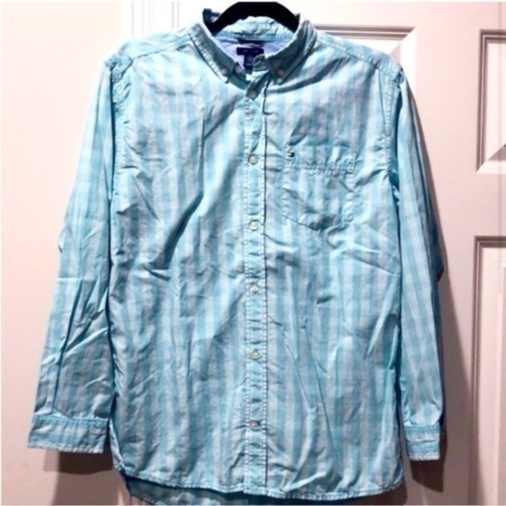 Tommy Hilfiger Button Down Shirt Great Condition Aqua Teal Blue Size XL (20)